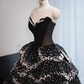 Black strapless, fitted waist, full skirt, long ball gown R8970
