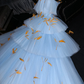 Light blue long ball gown with tulle skirt, perfect for a wedding R8730