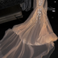 Light apricot long-sleeved fitted and sexy long ball gown/bridal dress R8760
