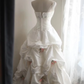 White strapless fitted waist slim-fitting pleated princess skirt ball gown, bridal gown R6754