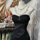 Black strapless, fitted satin tiered maxi dress, ball gown R6314