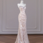 Light apricot strapless fitted sequined long ball gown R8274