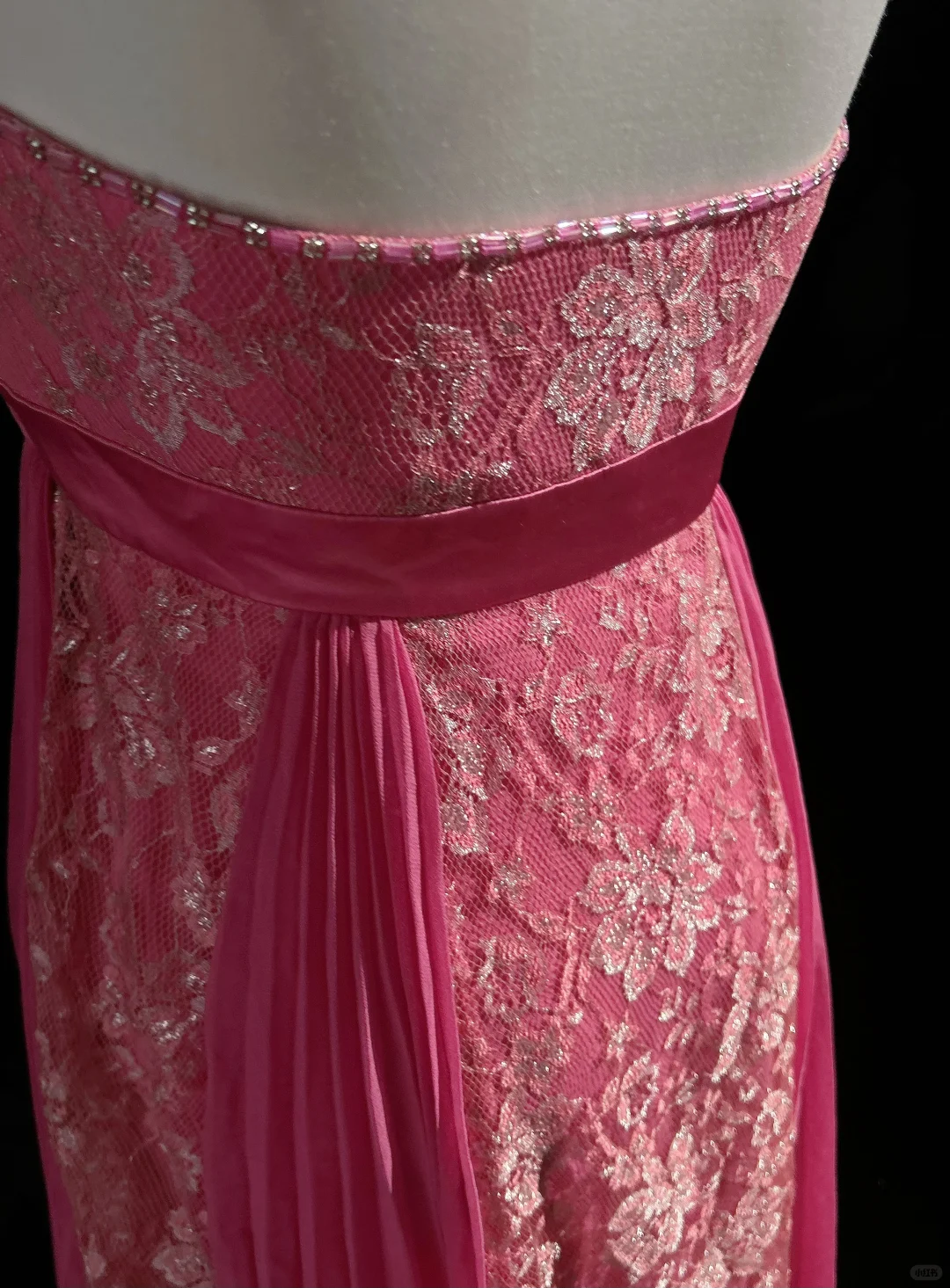 Pink tube top waist lace design soft mid-length dress homecoming dress R4901