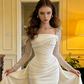 White square neckline, fitted waist, bodycon silhouette, mermaid skirt, elegant ball gown, bridal gown R8606
