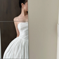 White spaghetti strap, waist-cinched, slim-fit, full-skirted long elegant prom dress R7979