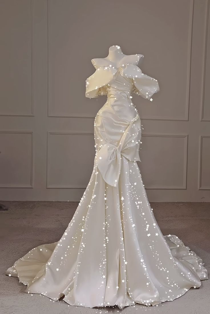 White one-shoulder slim waist fishtail skirt long dress, prom dress R5364