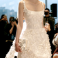 White suspender waist slim fit three-dimensional flower design short skirt homecoming dress R4174