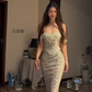 Gray Strapless Boned Bodice Bodycon Sexy Two-Piece Prom Dress R7113