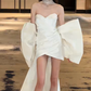 White tube top cute princess back bow design sexy mini skirt homecoming dress R4211