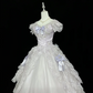 White fitted waist, full skirt, long ball gown, bridal dress R9060
