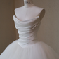 White Strapless Satin Pleated Waist Slim Fit Puffy Skirt Long Dress Bridal Gown R5720