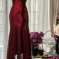 Deep red strapless, fitted waist, bodycon, sexy long ball gown R7709