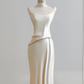 Champagne-colored strapless satin long sexy ball gown R8189