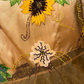 Gold sleeveless fitted sunflower floral long ball gown R6913