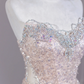 Light apricot strapless fitted sequined long ball gown R8274