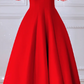 Red Puff-Sleeve Fitted-Waist Slim-Fit A-Line Long Prom Dress / Bridal Gown R5913