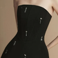 Black tube top beaded design waist slim A-line short skirt homecoming dress R4859
