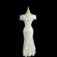 White V-neck lace fitted elegant ball gown R6634