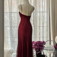 Deep red strapless, fitted waist, bodycon, sexy long ball gown R7709
