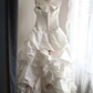White strapless fitted waist slim-fitting pleated princess skirt ball gown, bridal gown R6754