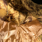 Gold satin halter neck fitted waist sexy long ball gown R6953