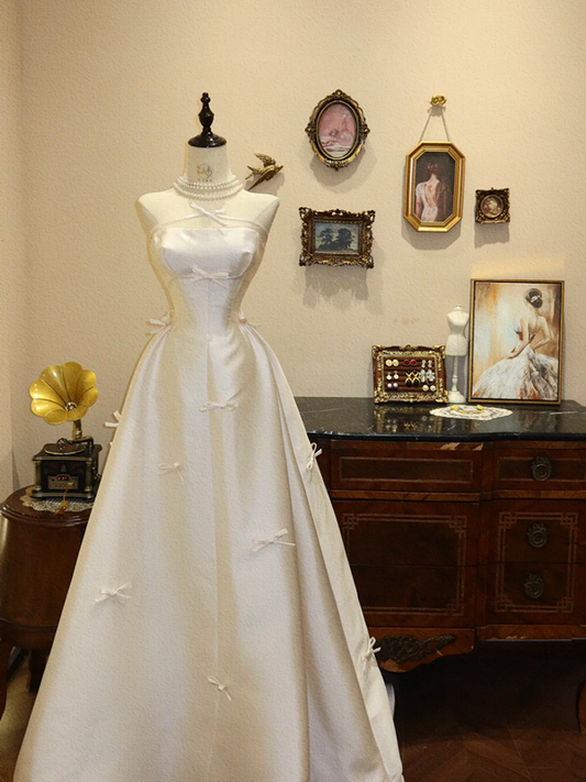 White strapless fitted long wedding dress R6594