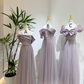Gray-purple waist-cinched, slim-fit and figure-flattering ball gown, bridesmaid dress R5955