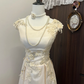 Champagne satin embroidered waist slim fit long skirt homecoming dress R4332