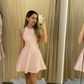Pink Sleeveless Waisted A-Line Long Swing Short Skirt Homecoming Dress R5523