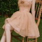 Brown suspender waist tube top classic temperament short skirt homecoming dress R4655