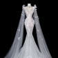 White halter-neck rhinestone-embellished fitted mermaid long ball gown R6474