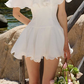 White gentle one-shoulder waist slimming A-line ruffled skirt short skirt homecoming dress R4534