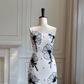 White suspender lace flower design waist slim A-line short skirt homecoming dress R5023