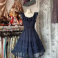 Navy Blue Lace Collar Waist-Cinched Slim-Fit A-Line Short-Length Ball Gown R7432