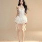 White one-shoulder slim waist cake skirt homecoming dress R5244