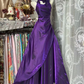 Deep purple halter neck fitted waist sexy long ball gown R7820