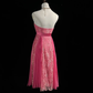 Pink tube top waist lace design soft mid-length dress homecoming dress R4901