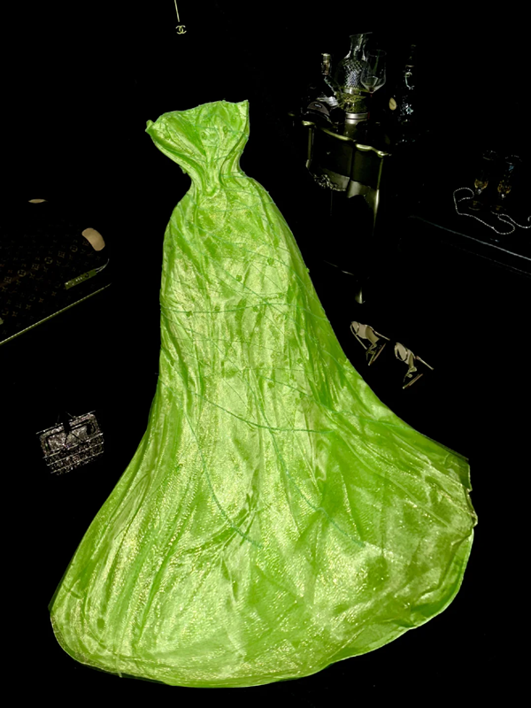 Fresh green strapless fitted waist elegant fairy long ball gown R6993