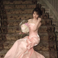 Light pink strapless fitted long ball gown R8666
