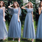 Blue slim waist ball gown, bridesmaid dress R5994