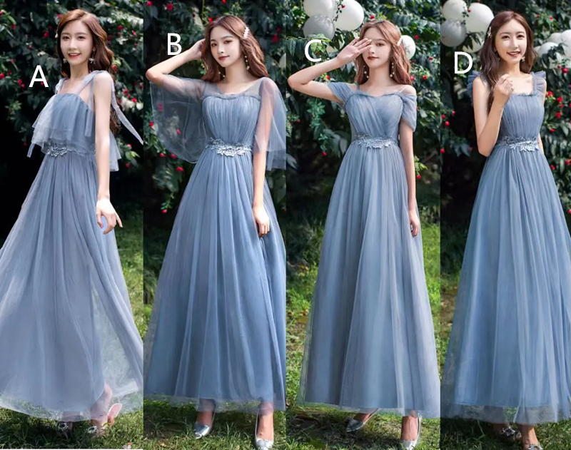 Blue slim waist ball gown, bridesmaid dress R5994