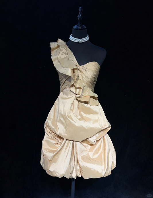 Brown one-shoulder slim-fit satin bud skirt homecoming dress R4982