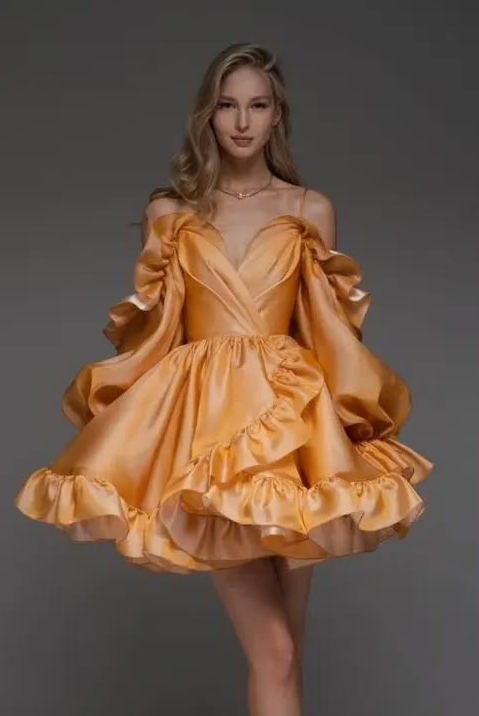 Pleated Vibrant Silky Women's Homecoming Dress Orange Corset Short Prom Dress Party Dress RS2437