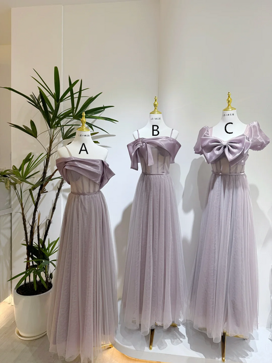 Gray-purple waist-cinched, slim-fit and figure-flattering ball gown, bridesmaid dress R5955