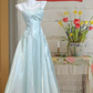 Light blue backless A-line satin elegant long gown, ball gown R6235