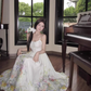 Platycodon temperament floral suspender skirt super beautiful waist dress R0701