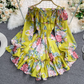 Holiday one-shoulder off-shoulder printed chiffon jumpsuit skirt super fairy wide-leg pants jumpsuit R0380