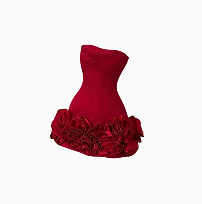 Holiday style tube top waist dress 2025 hot girl rose tutu skirt R1112