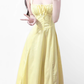 2025 Summer New Yellow Slit Sexy Waist Drawstring Holiday Suspender Dress R0938