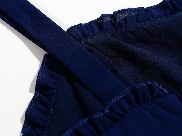 2025 Summer New Blue Beach Temperament Seaside Vacation Long Suspender Dress R0960